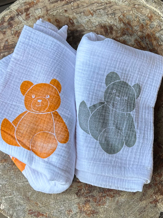 Baby wrap - hand printed - teddy bear