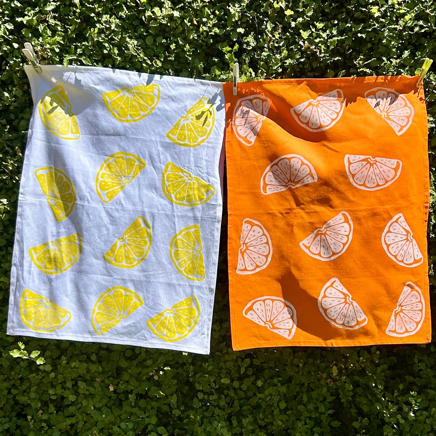 Tea towel - hand printed - citrus