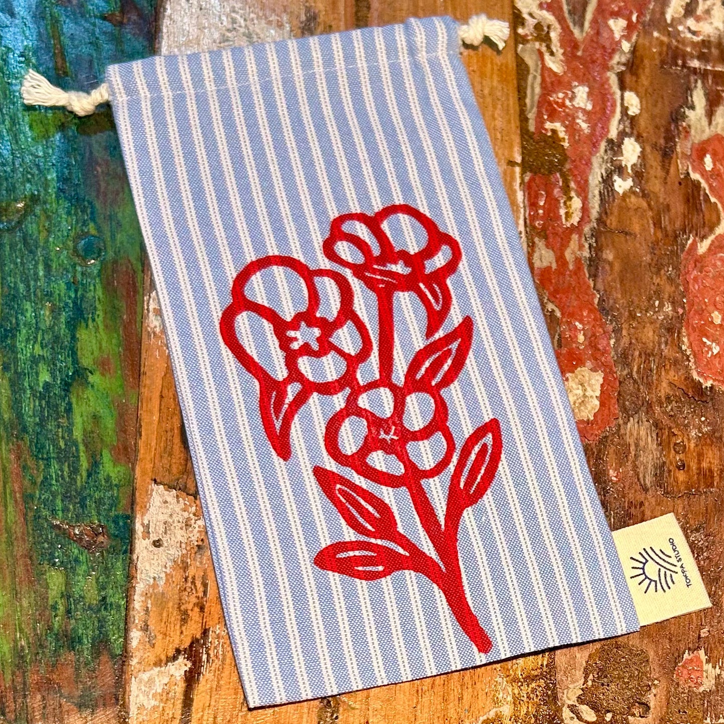 Glasses pouch - hand printed - Sturt desert rose