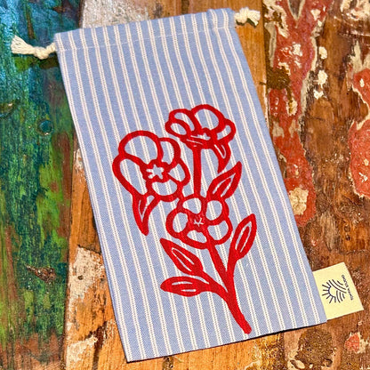 Glasses pouch - hand printed - Sturt desert rose