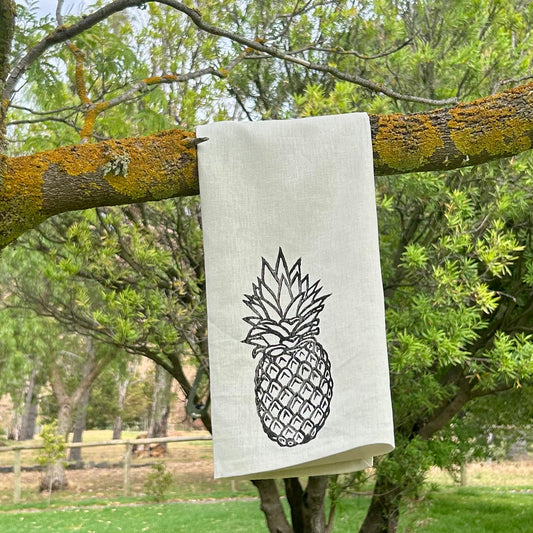 Tea towel - hand printed - pineapple