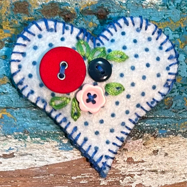 Brooch - hand stitched - blue heart