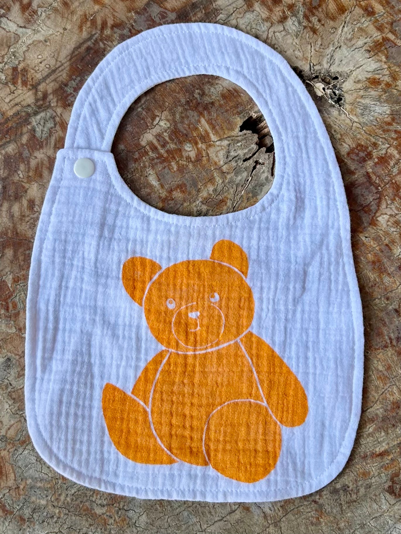 Bib - hand printed - teddy bear