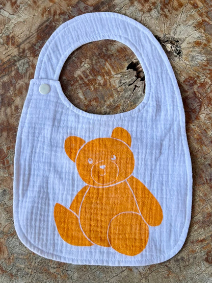 Bib - hand printed - teddy bear