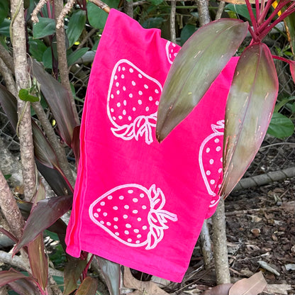 Tea towel - hand printed - strawberries