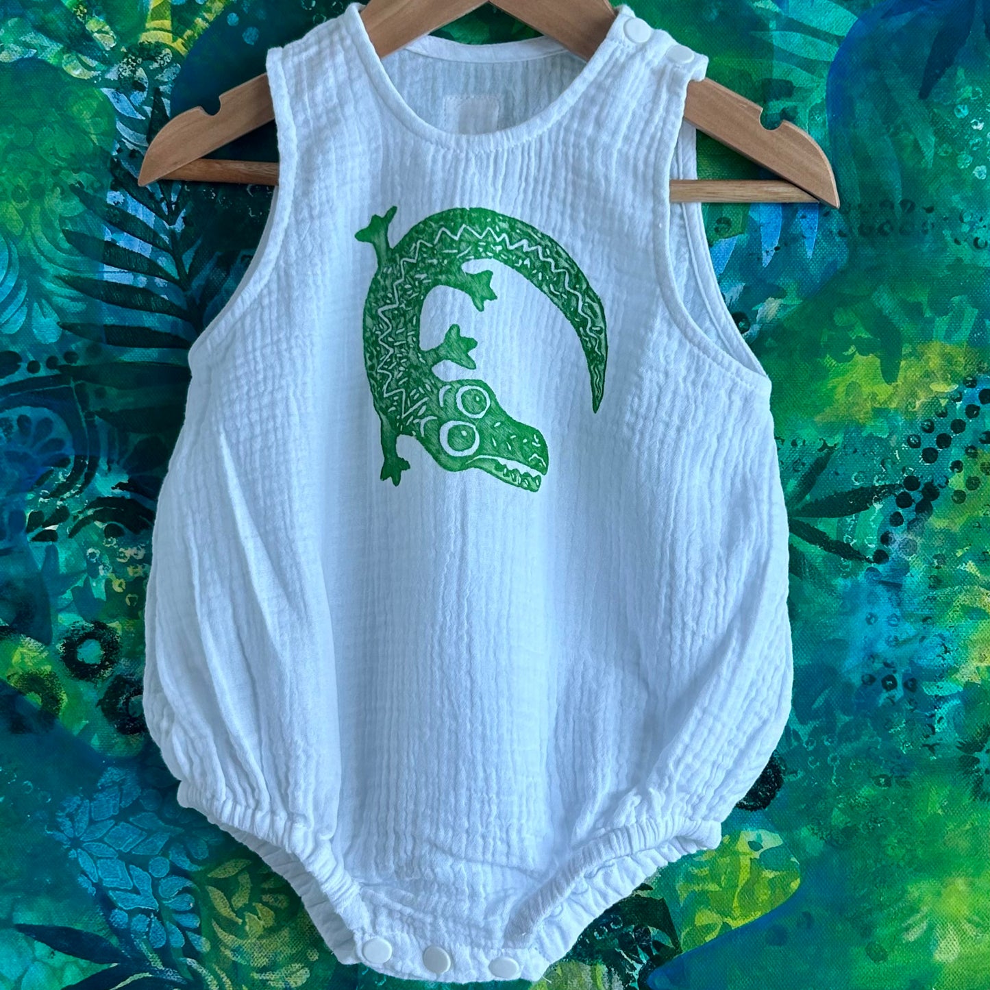 Onesie - hand printed - crocodile