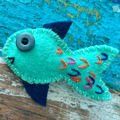 Brooch - hand stitched - fish