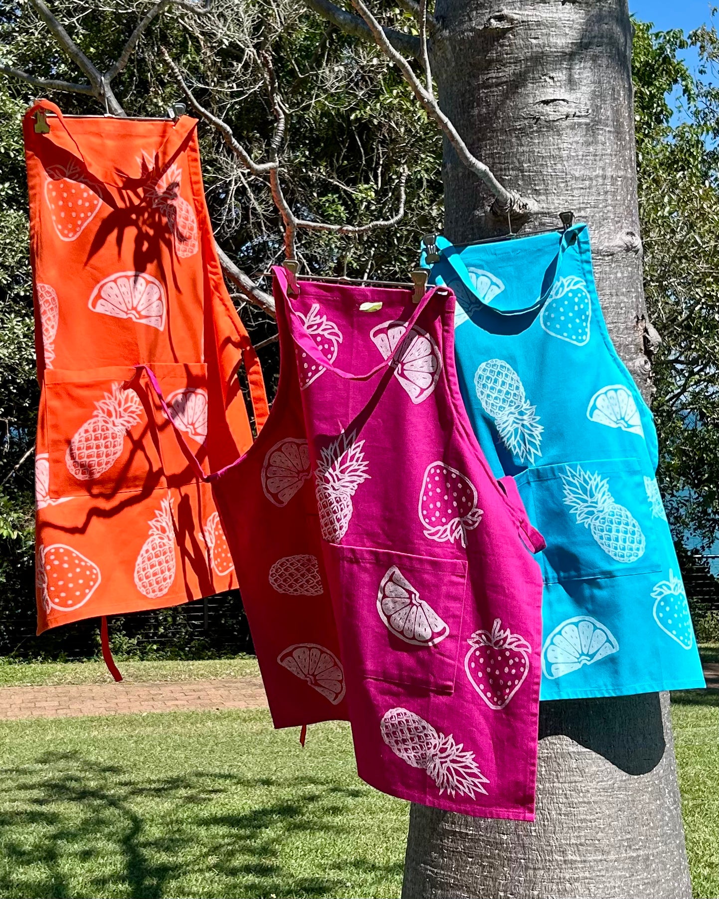 Apron - hand printed - fruit salad