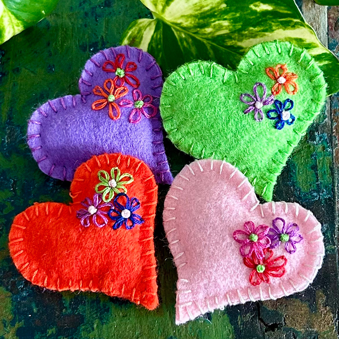 Brooch - hand stitched - floral heart