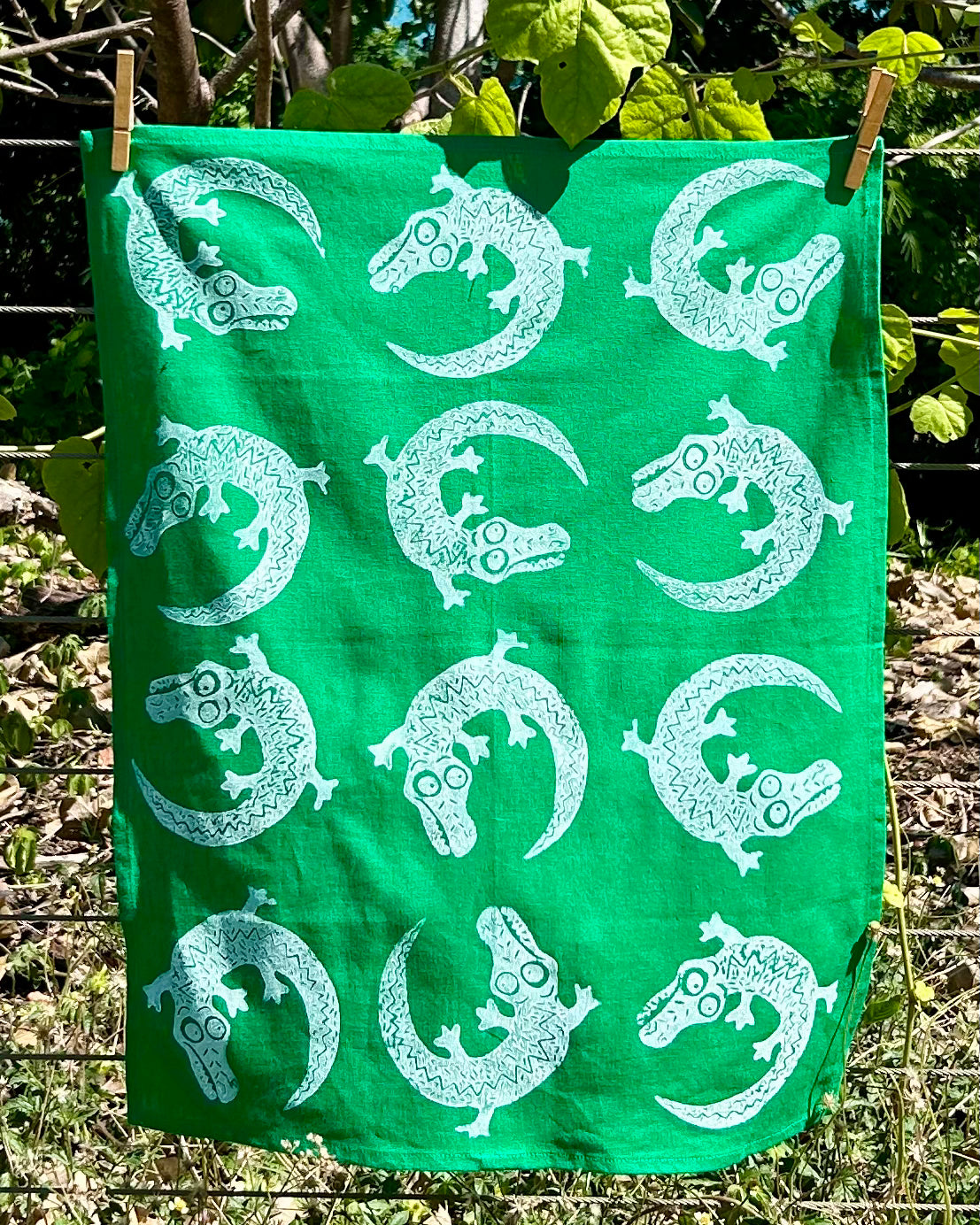 Tea towel - hand printed - crocodiles