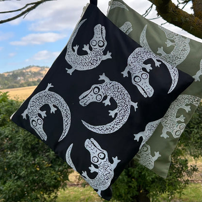 Wet bag large - hand printed - crocodiles