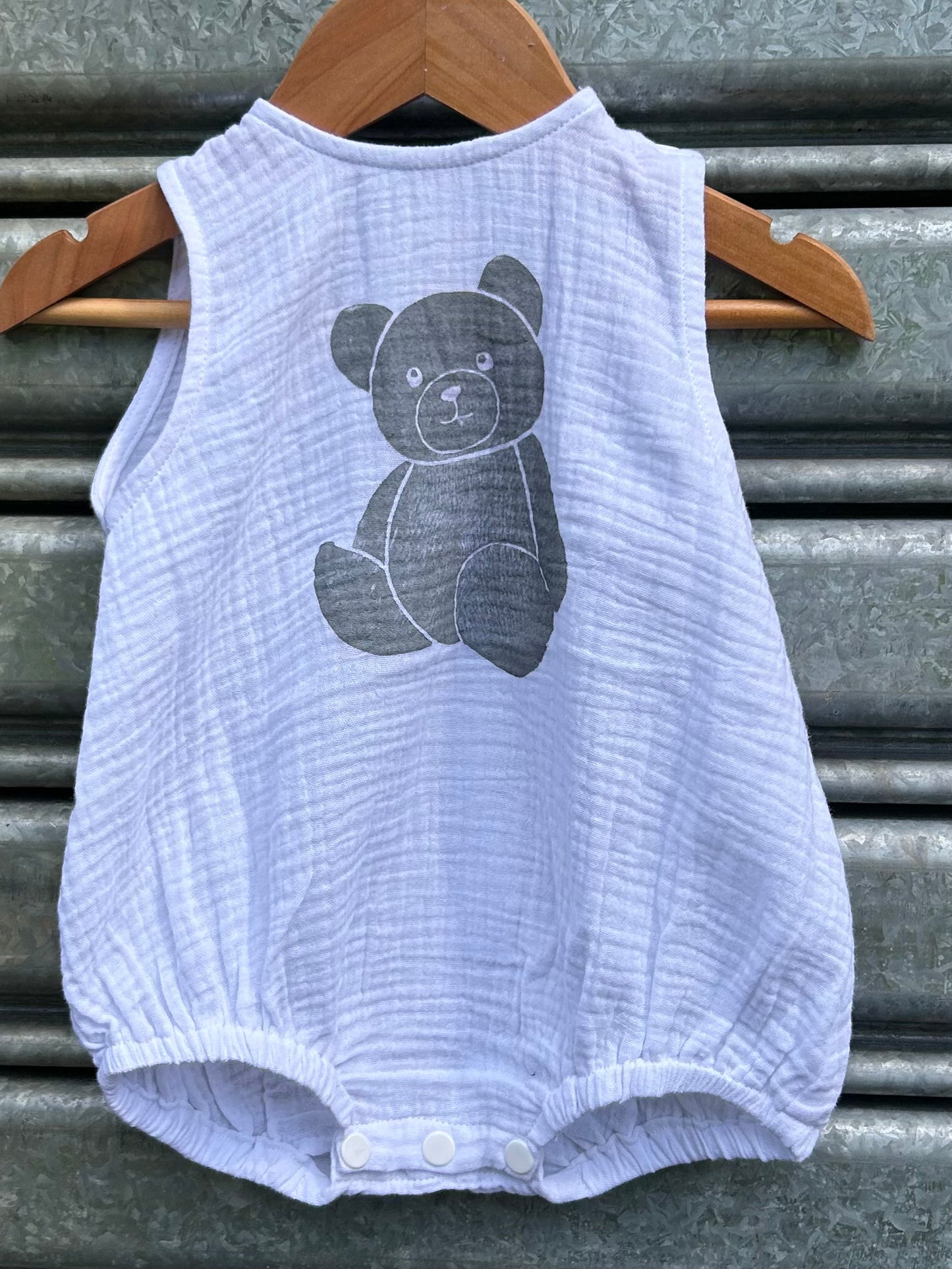Onesie - hand printed - teddy bear