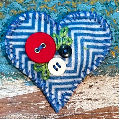 Brooch - hand stitched - blue heart