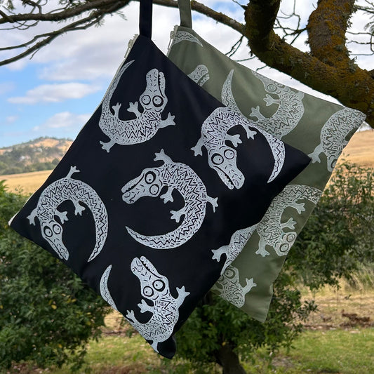 Wet bag large - hand printed - crocodiles