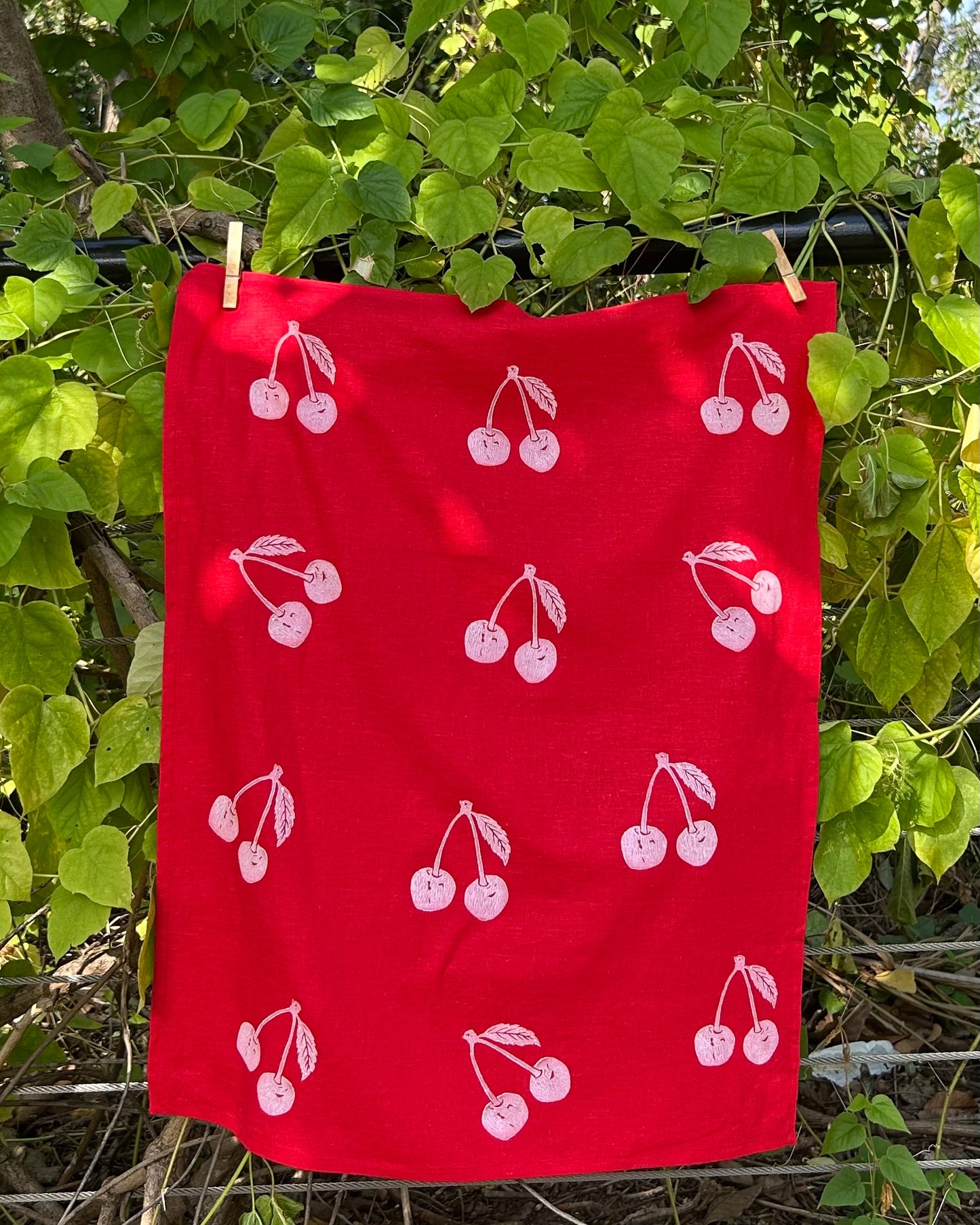 Tea towel - hand printed - cherry