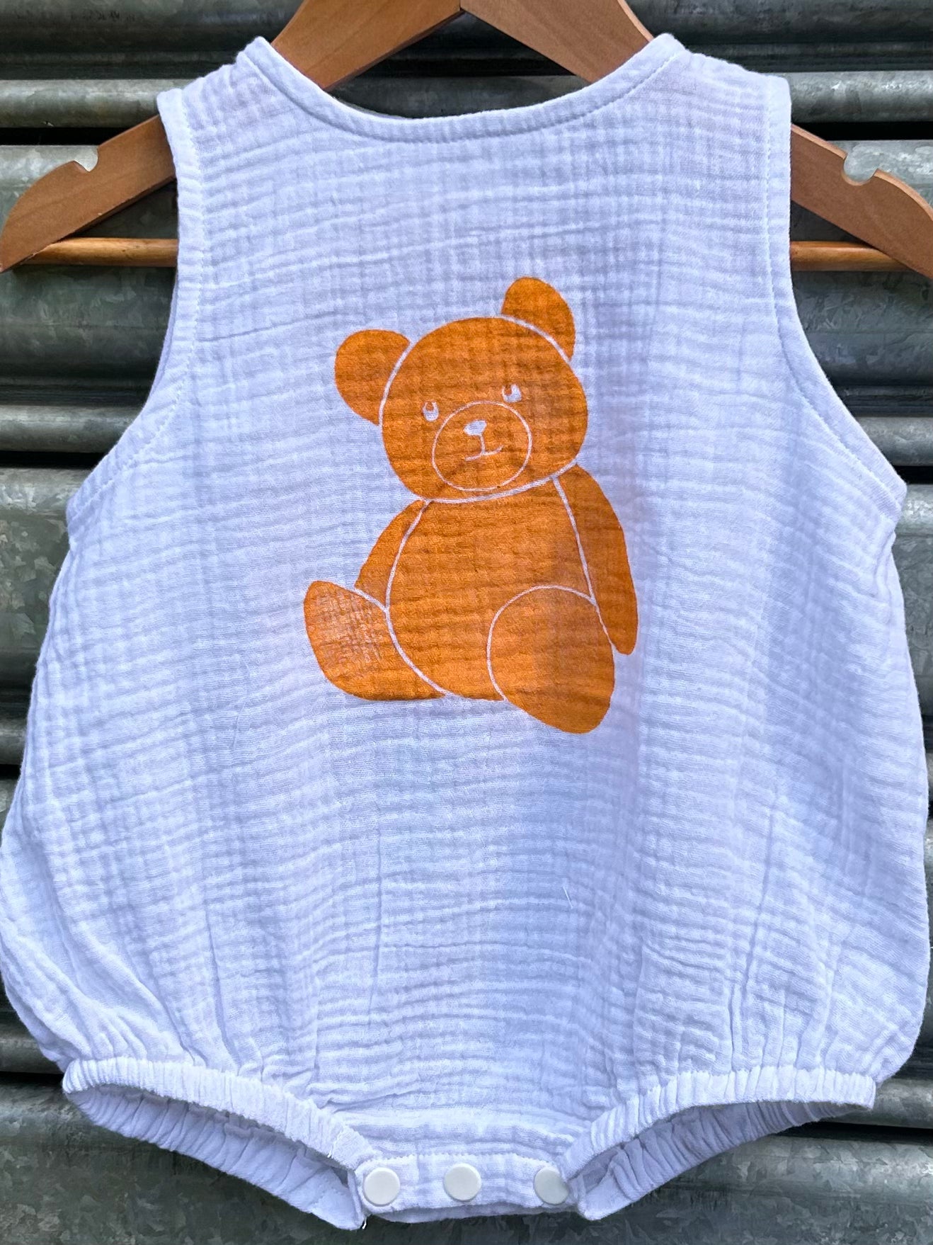 Onesie - hand printed - teddy bear