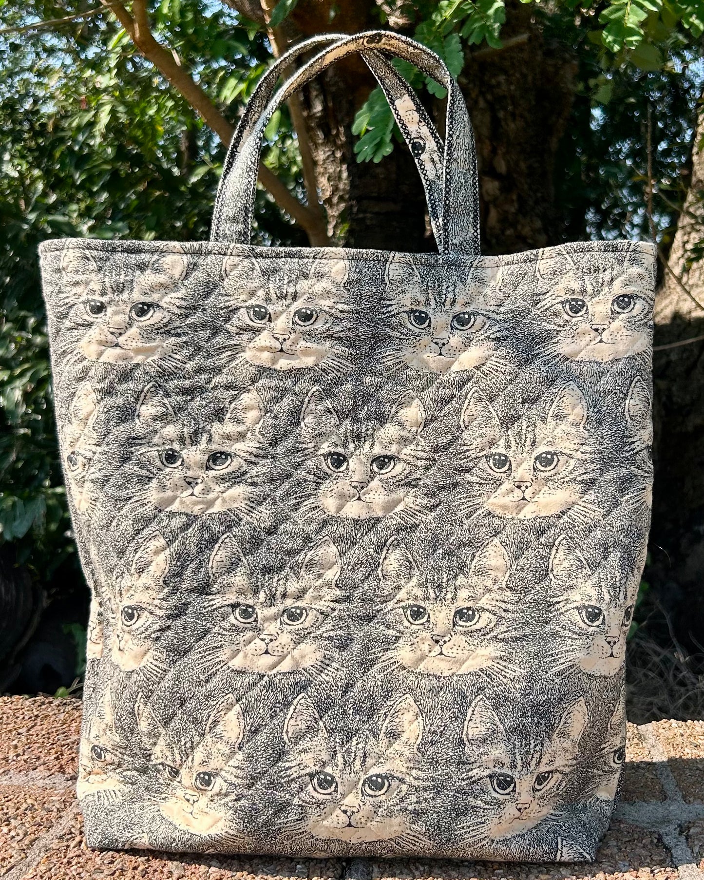 Short Handle Shopper - vintage cat-face