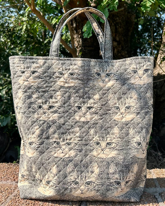 Short Handle Shopper - vintage cat-face