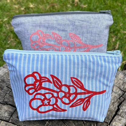 Mini wet bag - hand printed - Sturt desert rose