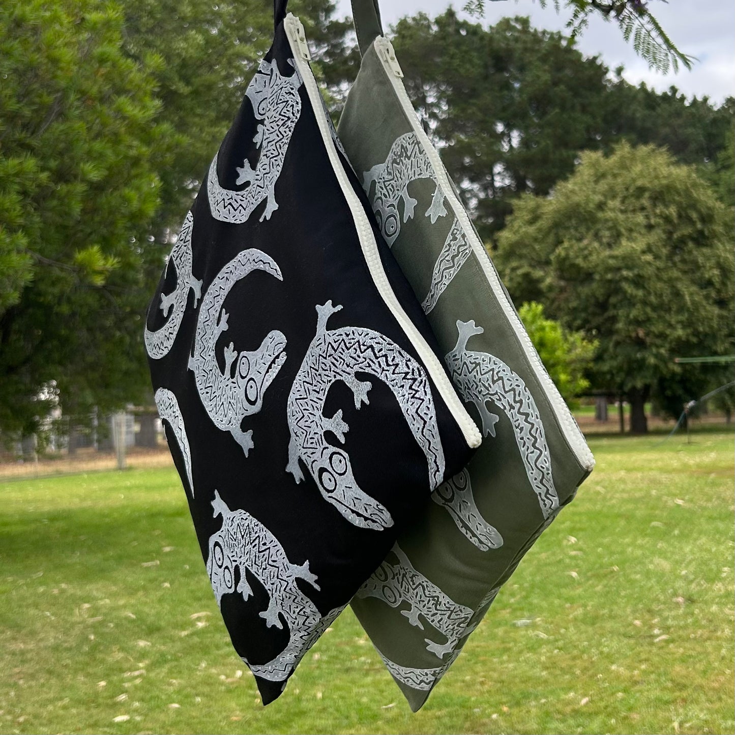 Wet bag large - hand printed - crocodiles