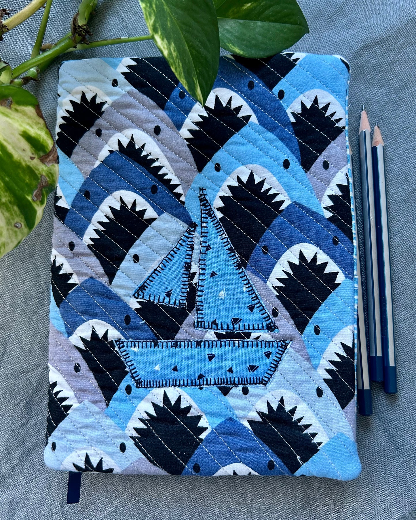 Quilted A5 Notebook Cover - Shark Bay Vintage Fabric