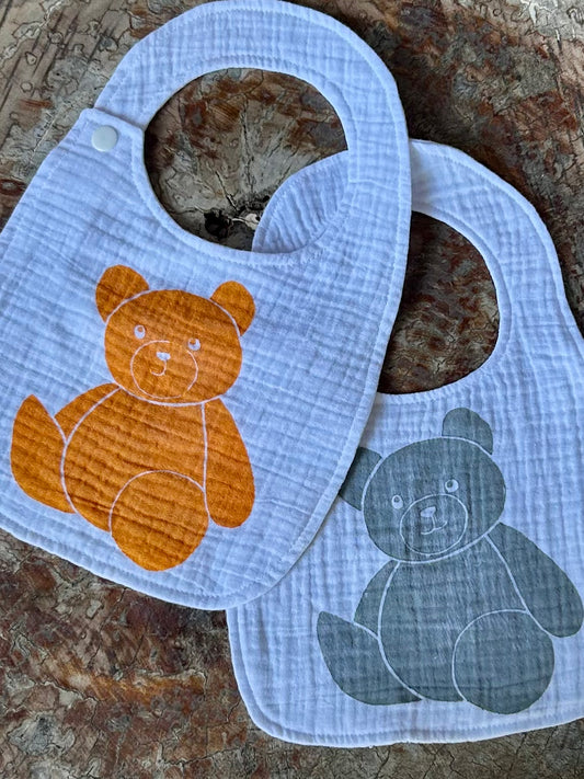 Bib - hand printed - teddy bear
