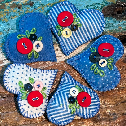 Brooch - hand stitched - blue heart