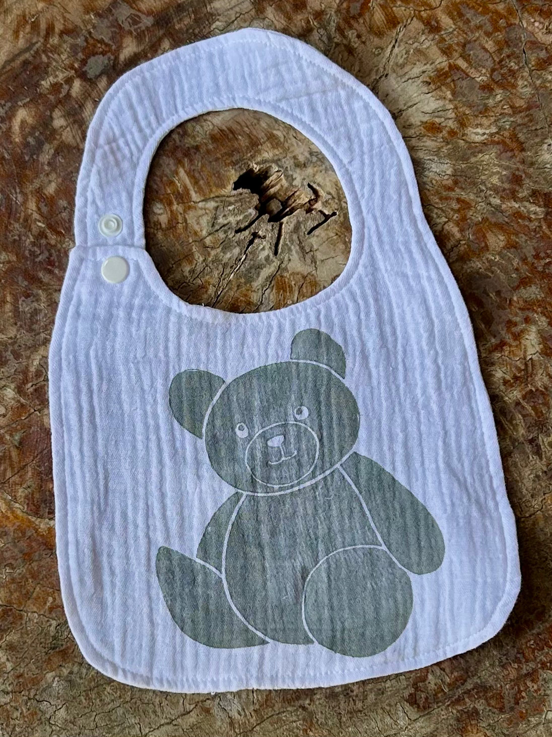 Bib - hand printed - teddy bear