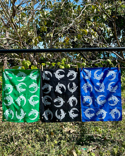 Tea towel - hand printed - crocodiles