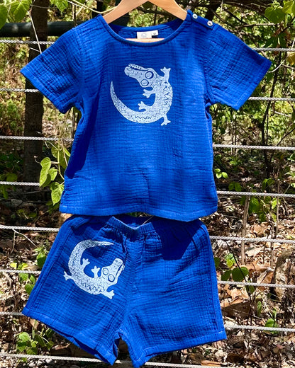 Children’s set - hand printed - crocodile