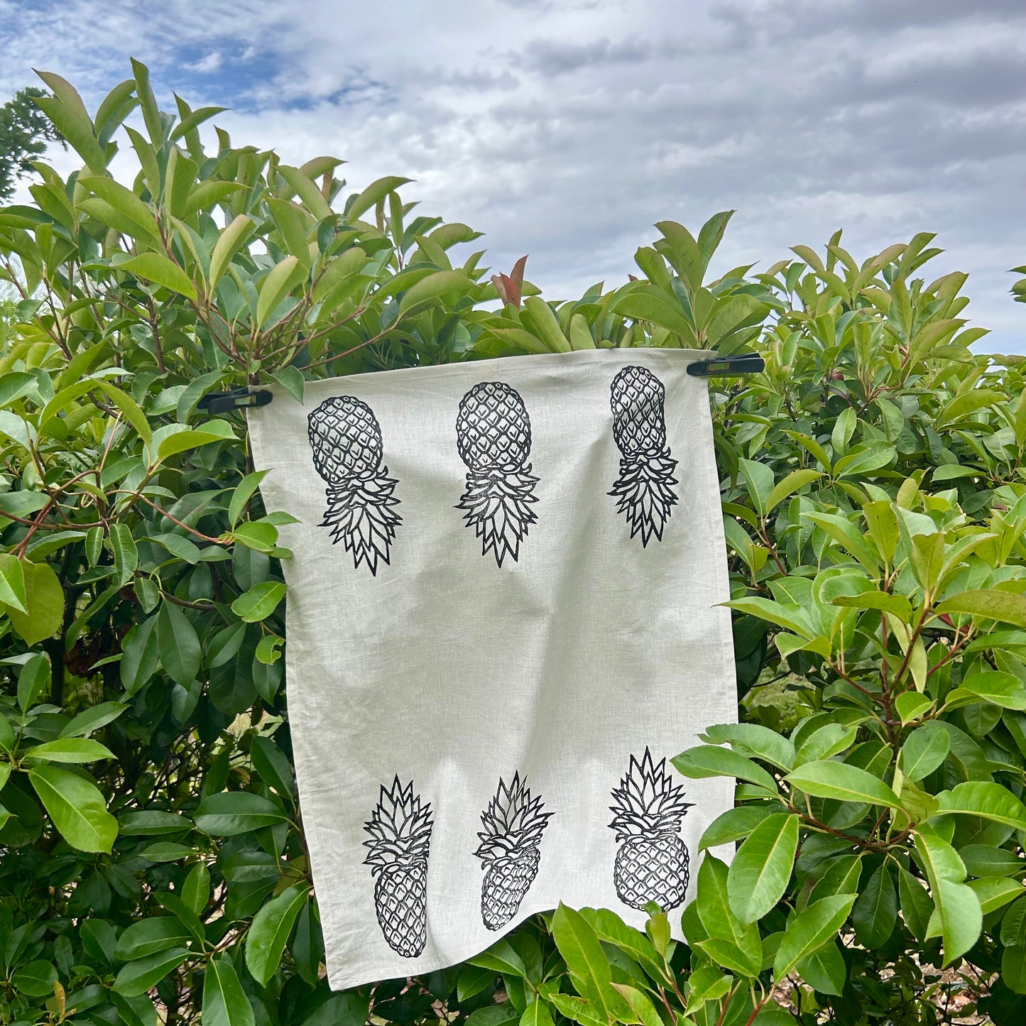 Tea towel - hand printed - pineapple