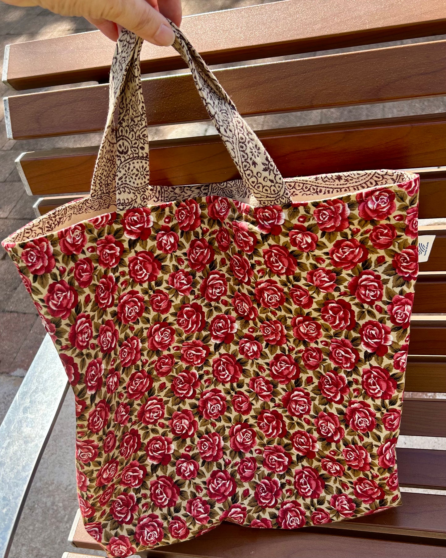 Short Handle Shopper - (reversible) paisley and roses