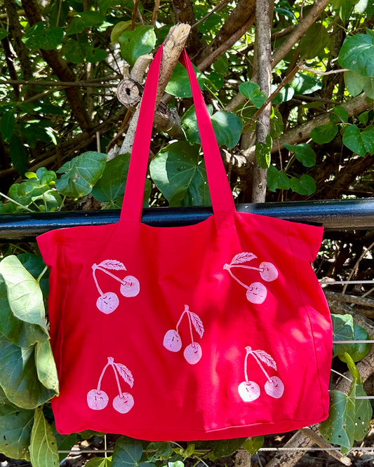 Weekend bag - hand printed - cherry