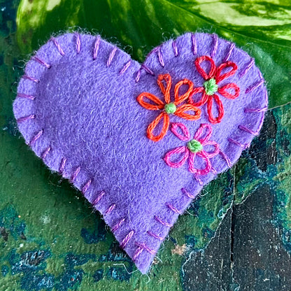 Brooch - hand stitched - floral heart