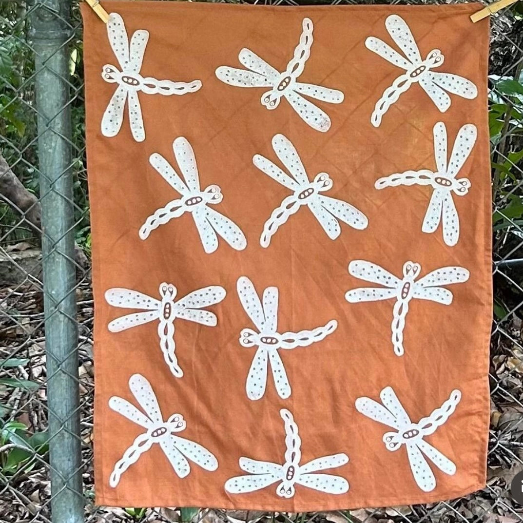 Tea towel - hand printed - dragonfly