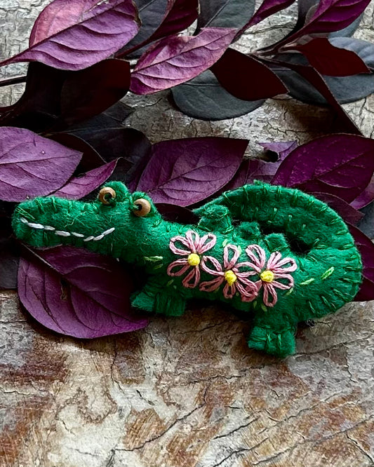 Brooch - hand stitched - crocodile