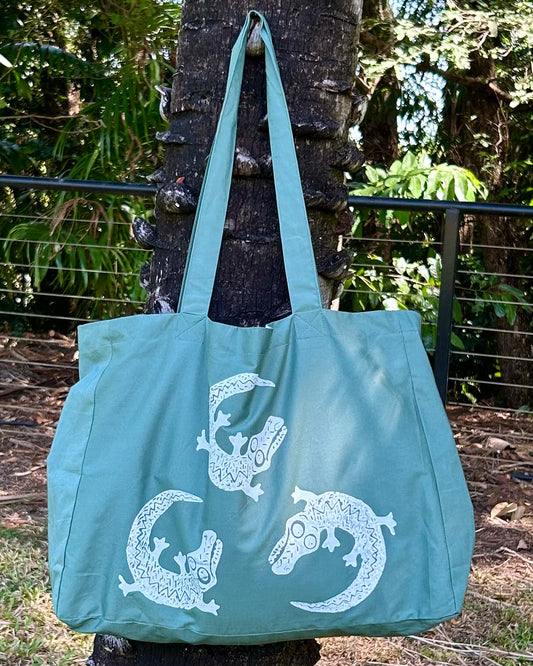 Weekend bag - hand printed - crocodile