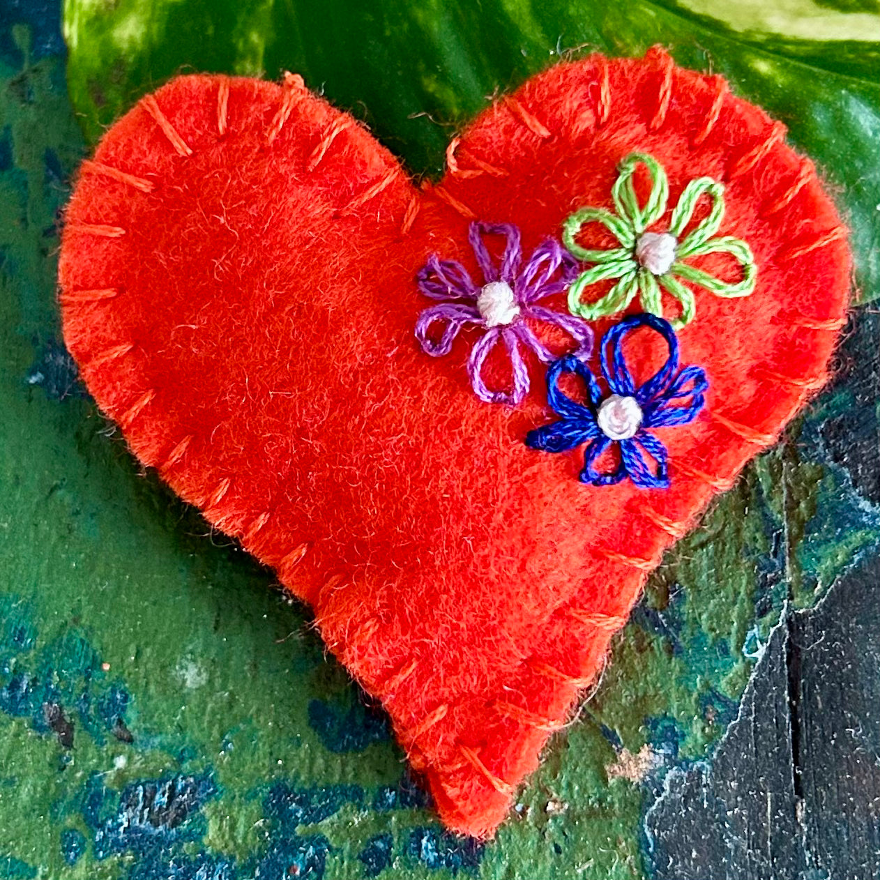Brooch - hand stitched - floral heart