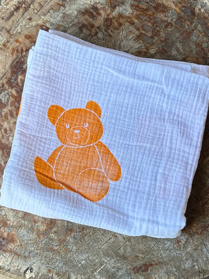 Baby wrap - hand printed - teddy bear