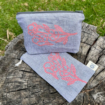 Mini wet bag - hand printed - Sturt desert rose