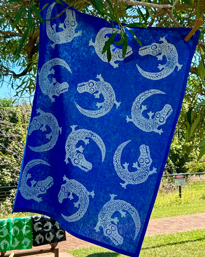 Tea towel - hand printed - crocodiles