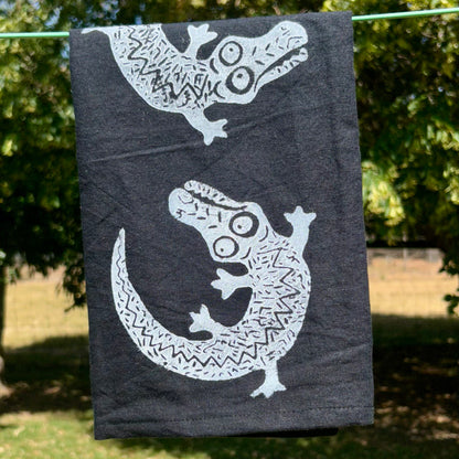 Tea towel - hand printed - crocodiles