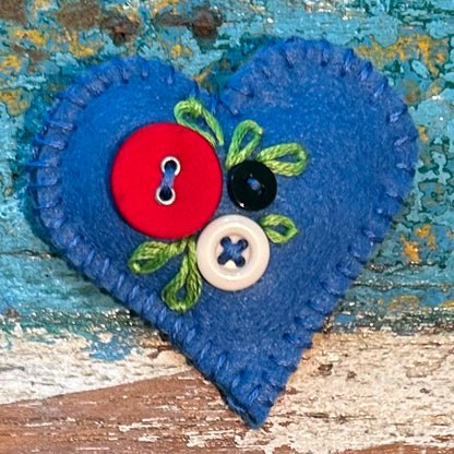 Brooch - hand stitched - blue heart