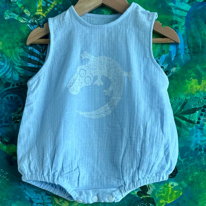 Onesie - hand printed - crocodile