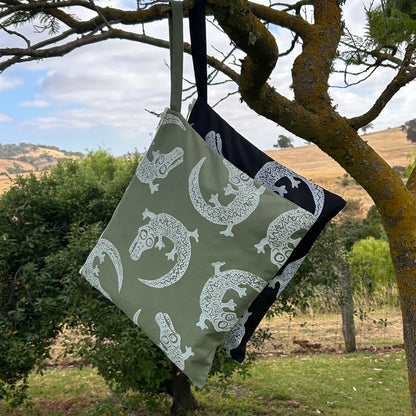 Wet bag large - hand printed - crocodiles