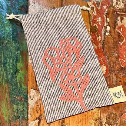 Glasses pouch - hand printed - Sturt desert rose