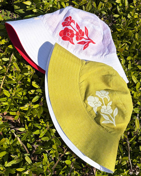 Bucket hat - hand printed - Sturt’s Desert Rose II