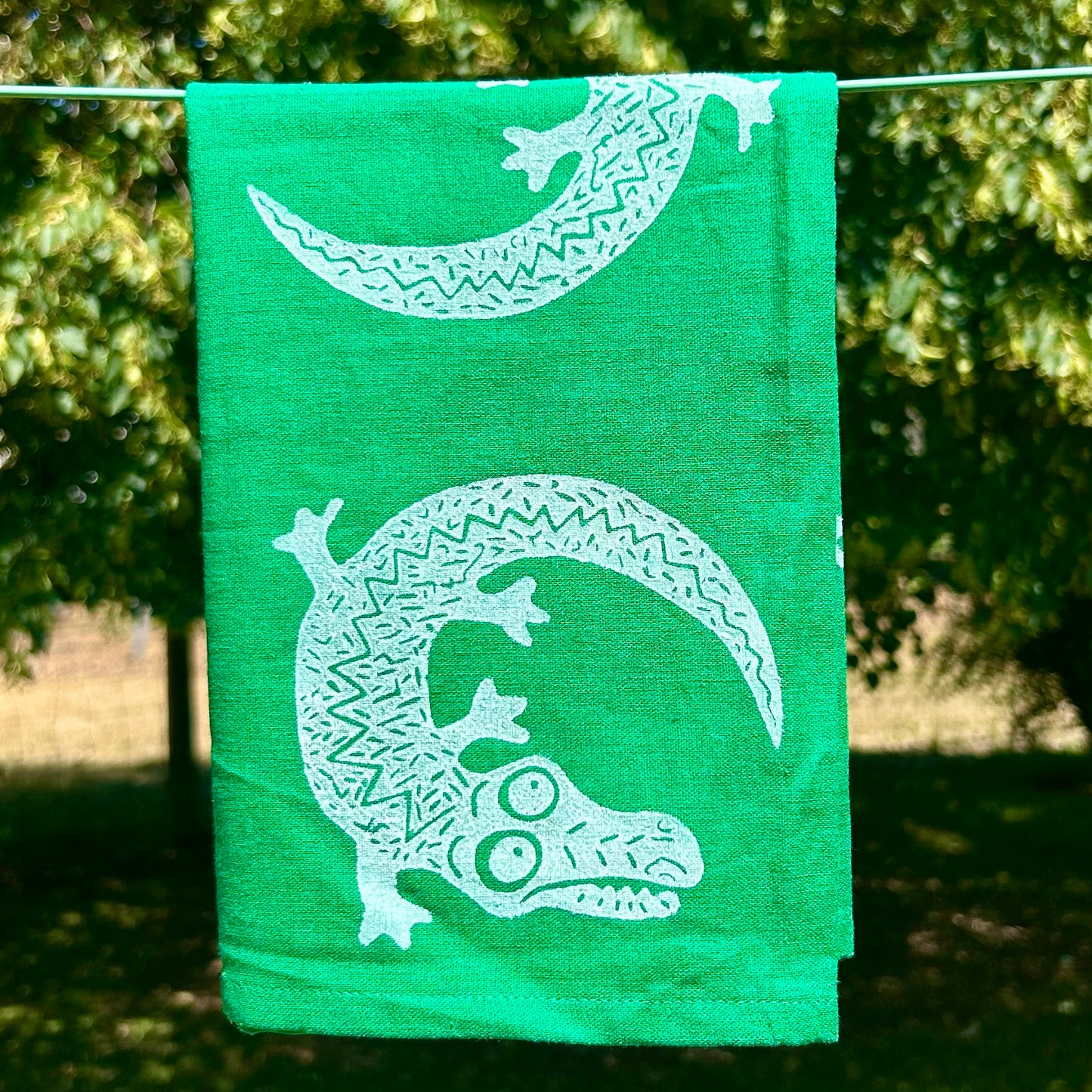 Tea towel - hand printed - crocodiles