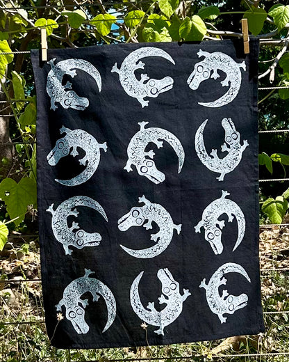 Tea towel - hand printed - crocodiles