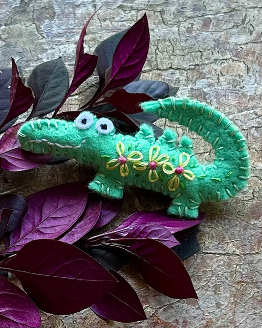 Brooch - hand stitched - crocodile